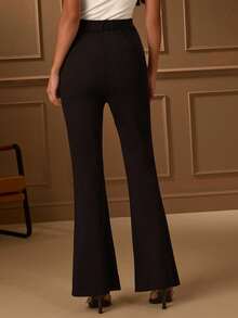 Lilora Women's Solid Color Minimalist Casual Elegant Office Flare Pants Fall Clothes For Women Elegant And Dignified Officework,Events,Daily,Vacation - Black - View 2
