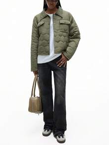 Aveloria GENKIRA Shirt Collar Casual Jacket, Fashion Pocket Padded Coat, Lightweight Outerwear Fall Winter Cloth For Women - Army Green - View 3