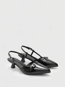 CUCCOO BIZCHIC Women's Pointed Toe Kitten Heel Slingback Pumps, Black, Fashionable & Versatile For Daily Wear, Commuting And Work For Christmas Spring Shoes Fall Shoes - Black - View 4