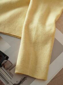 Franclia Metal Button Closure Slim Fit Crew Neck Long Sleeve Top, Suitable For Commuting Fall Winter Cloth For Women - Yellow - View 3