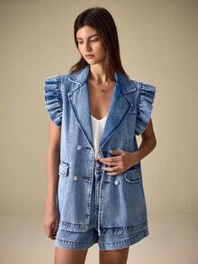 Selenza Veste en jean décontractée pour femme avec manches à volants