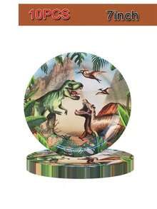 10PCS Dinosaur Theme Party Decor, Dinosaur Birthday Party Supplies Service, Dinosaur Birthday Decorations, Disposable Tableware Including Dinosaur Plates, 7 Inch/9 Inch Plates, Napkins, 9OZ Cups And Tableware Sets