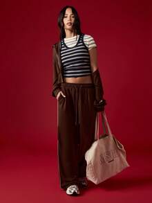 MISSGUIDED Atasan Tank Top Bergaris Dua Lapis dengan Motif Garis-garis, Model Crop Vest Pas Badan, Atasan Musim Panas Tanpa Lengan, Model Slim Fit, Atasan Dasar Esensial untuk Berlapisan - MultiWarna - View 3