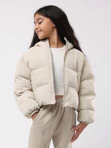 Áo khoác phồng SUMWON dành cho bé gái tuổi teen, có mũ trùm đầu, kiểu dáng ngắn, lót bông, giữ ấm, có túi bên hông, thích hợp cho đi học, dạo phố, đi nghỉ mát. - Màu be - Xem 1