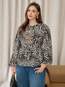 Auralis Áo sơ mi tay lỡ họa tiết ngựa vằn thời trang cỡ lớn dành cho người đi làm - Nhiều màu - Xem 4