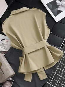 Lunelith SHEIN Lunessa Abrigo de mujer tipo trinchera vintage francés de diseño único, cuello en V, cintura con lazo, corte holgado, para primavera/otoño