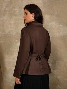 Roveilla Blazer elegante da donna taglia comoda, con collo a risvolto, maniche lunghe, apertura frontale, decorazione con bottoni unica, colore marrone - Castano - Visualizzare 2