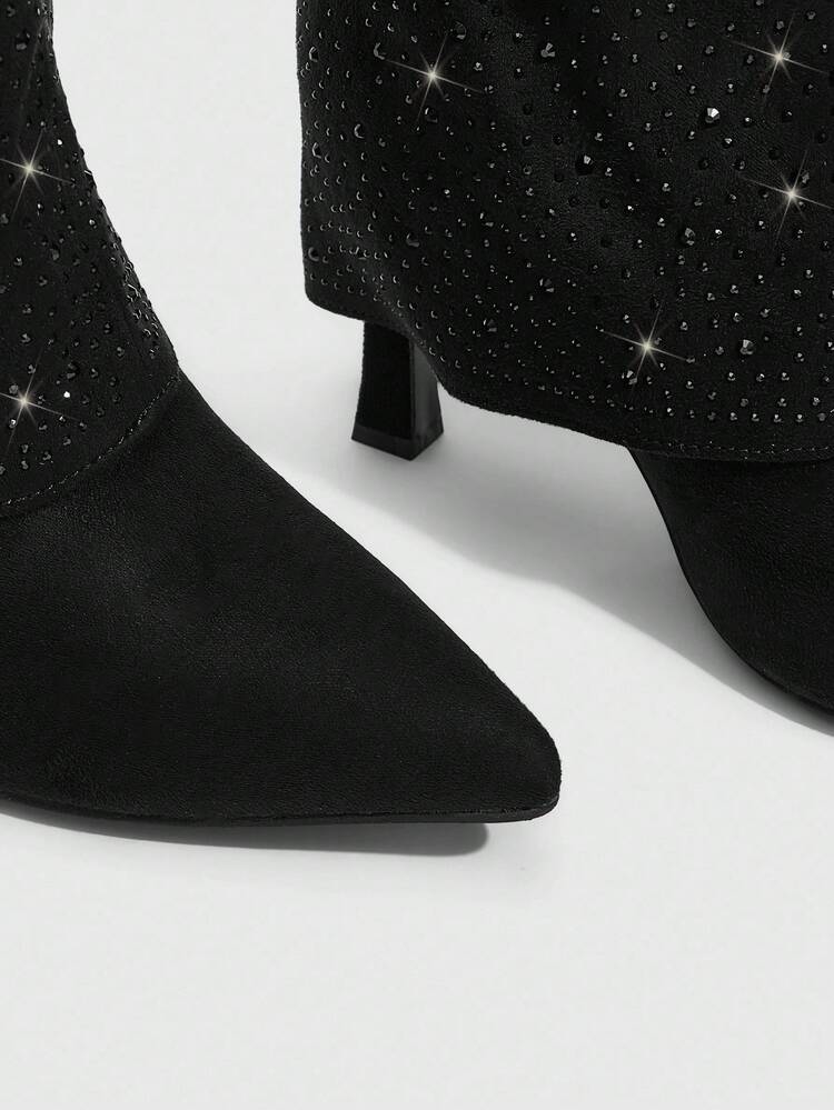 CUCCOO SZL Women's Pointed Toe Rhinestone Embellished Stiletto Heel Thigh High Boots, Sexy Party Club Wear Knee High Boots For Christmas Spring Shoes