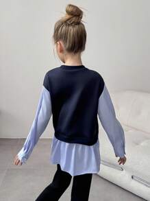 Tween Girls Striped Patchwork Ruffle Hem 2 In 1 Sweatshirt Fall Winter