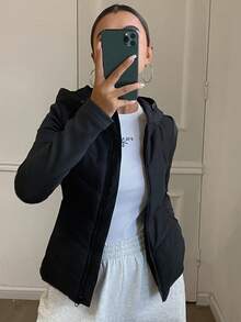 DAZY 女式修身拼布夹棉大衣，秋冬夹克 - 黑色 - 查看 4