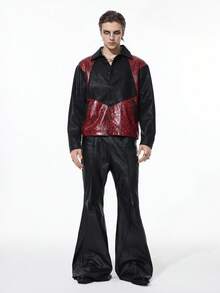 ROMWE MEN Grunge Punk Men's Patchwork Fashion Long Sleeve Vampire Style PU Leather Jacket, Fall Winter - Dark Grey - View 6