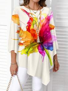 EMERY ROSE 水彩印花优雅教师礼物休闲简约全印花大码衬衫，春秋季 - 彩色 - 查看 3