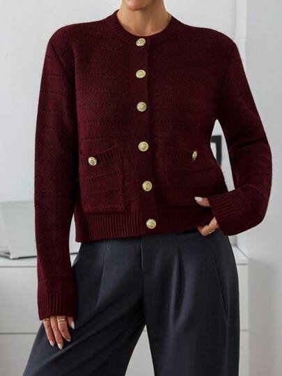 EURMUSE Damen Burgunder Strickjacke für den Winter, Lässig