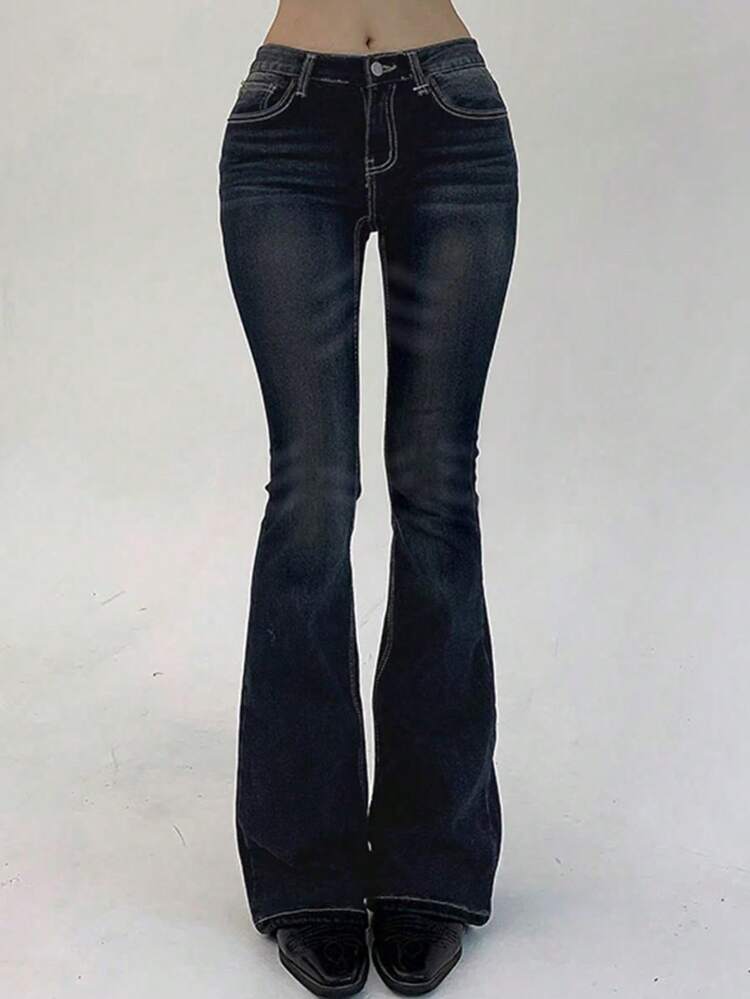 Women Slim Fit Low Waist Flare Ankle-Length Jeans