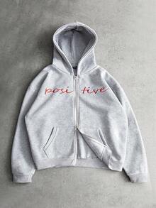 PAVTROS Áo hoodie thêu chữ 3D phong cách đường phố phổ biến của INS dành cho nam, thích hợp cho các lễ hội âm nhạc ngoài trời, hộp đêm, quán bar, quà tặng bạn trai/chồng, quà kỷ niệm, áo nỉ xám nhạt, áo hoodie có khóa kéo cho nam, áo hoodie có khóa kéo màu xám, áo hoodie tích cực, áo hoodie họa tiết tích cực, áo hoodie họa tiết chữ cái, áo khoác hoodie có khóa kéo, thu đông - Màu Xám nhạt - Xem 1