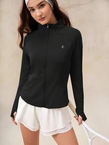 OutZeal 女士防紫外线凉爽触感修身立领拉链口袋防晒夹克女士骑行健身 - 黑色 - 查看 8