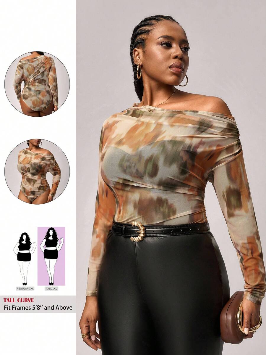 SHEIN Tall CURVE Plus Size Minimalist Fashion Casual Daily Wear Bodysuit, Wearable In All Seasons