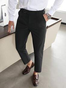 Calvornis 男士休闲商务纯色修身斜口袋西装裤 - 黑色 - 查看 4