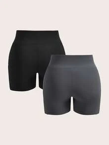 SHEIN LUNE 2pcs/Set Plus Size Women Solid Color Fitted Casual Leggings, Suitable For Summer Women's Sportswear - Multicolor - View 4