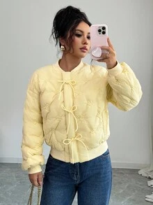 Elenzga معطف كاجوال للنساء بلون أحادي، شتوي - أصفر - مشاهدة 4