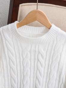 SHEIN Tween Girl Knitted Textured Colorblock Bow Crew Neck Casual Pullover Sweater, Comfortable & Cute, Suitable For Everyday Wear,In Fall/Winter