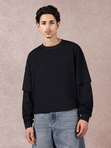 SUMWON Áo thun cotton Jersey dáng hộp cổ tròn hai lớp tay dài in hình bướm Gothic cỡ lớn, mặc thường ngày thu đông - màu đen - Xem 2