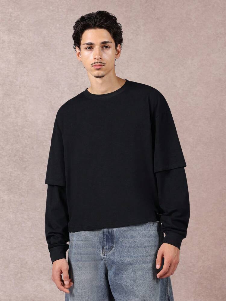 Boxy Double Layer Tee With Gothic Butterfly Design