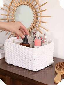 Handmade Woven Storage Baskets  Natural Paper Rope Organizer Bin For Home, Farmhouse Decor Basket With Lid (S/M/L), Bookshelf & Kitchen Cabinet Organizer, Christmas Gift Idea - White - View 11