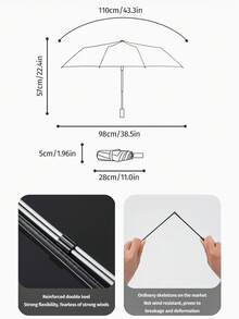 1pc Fully Automatic 16 Ribs Black Umbrella, Windproof Sun Protection Umbrella, UV Blocking Reverse Folding Compact Umbrella, Business Umbrella For One Person For School,Office,Household,Travel (Fabric Cover, Rib Color, And English Letter Pattern Design Randomly Assorted)