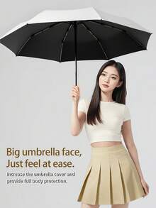 1pc Fully Automatic 16 Ribs Black Umbrella, Windproof Sun Protection Umbrella, UV Blocking Reverse Folding Compact Umbrella, Business Umbrella For One Person For School,Office,Household,Travel (Fabric Cover, Rib Color, And English Letter Pattern Design Randomly Assorted)