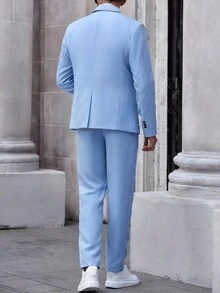 Manfinity Bizformal Men's Solid Color Business Commute Suit Set (Jacket & Pants) Light Blue Suit Men Men Summer Suits Casual Suits For Men Men Light Blue Blazer