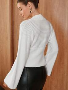 SHEIN Unity 1pc Women's Solid Color Long Sleeve Fitted Asymmetrical Hem Elegant Cardigan Fall Cloth For Women - White - View 2
