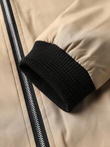 Manfinity Homme Áo khoác nam tay dài cổ khóa kéo phối màu tương phản kiểu dáng bóng chày mùa thu. - Màu Khaki - Xem 3