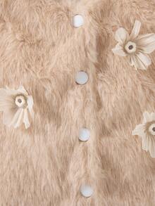 SHEIN Chaleco sin mangas con forro térmico, decorado con flores y moños, para niñas, otoño/invierno