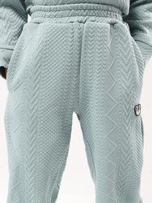 SUMWON Kids Quilted Textured Hoodie Jogger Set Cozy Winter Wear Matching Drawstring Hood Elastic Cuff Coordinated Outfit - Green - View 6