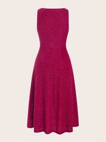 Ellevyn 大码女式两件套西装，优雅粗花呢外套和连衣裙，适合秋冬季节 - 酒紅色 - 查看 4