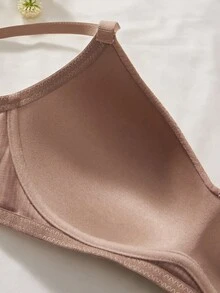 SHEIN 3cps Women's Comfortable Casual Ribbed Fabric Solid Underwear Without Underwire Soft Cup Anti-Sagging Bra