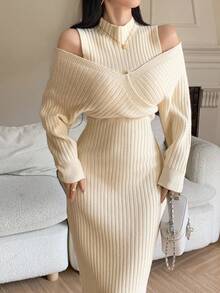 DAZY 女士优雅露肩毛衣裙，秋季