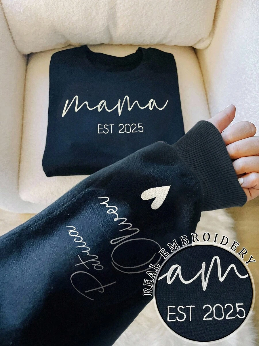 INAWLY Women's Casual Letter Print Crew Neck Sweatshirt - Blue - View 1