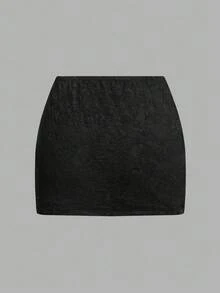 BamGleam 女士 3D 花朵绑带镂空吊带背心和迷你裙性感套装 - 黑色 - 查看 6