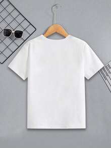 SHEIN Tween Boy Casual Creative Football Graphic Ripped Design Short Sleeve T-Shirt, Sibling Matching Summer Holiday - White - View 2