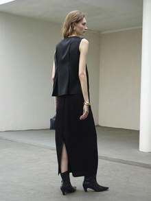 Uhlyne Women's 2 Pieces Set, Minimalist Jacquard Pleated Midi Skirt And Sleeveless Elegant Blouse, Chic Business Casual Outfit For Office, Wedding, Birthday, Church - Black - View 3