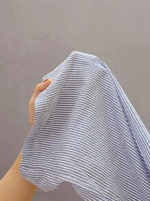 SHEIN Unity 蓝白条纹褶皱纹理低腰抽绳系带斜插袋直筒裤，超柔软舒适的休闲家居服，百搭可爱，适合女性，夏季 - 藏蓝色 - 查看 7