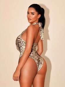 Sirith Fashionable Foil Leopard Print Sexy Bodysuit For Women - Brown - View 2