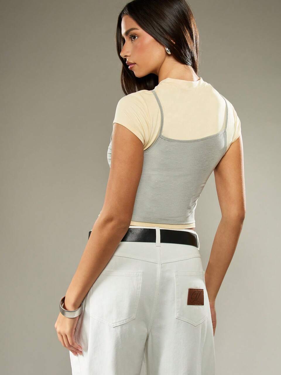 MISSGUIDED Zweischichtiges Trägertop T-Shirt Kombi Hoher Kragen Sommer Lässig Crop Top Doppellagiges Rippstrick Basis Kurzarm Modisches Top