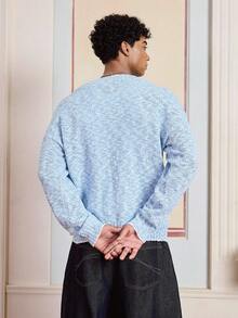 Manfinity VCAY Casual Button-Up Long Sleeve Cardigan For Men, Suitable For Everyday Wear, For Fall Winter - Blue - View 2