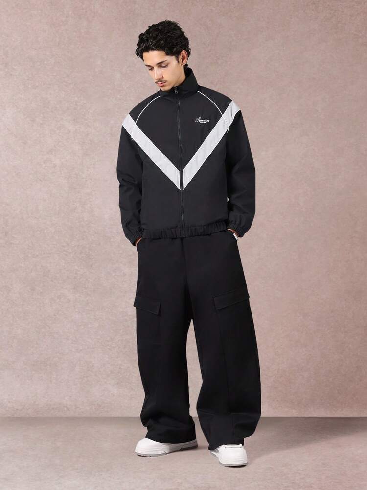 Full Zip Track Jacket With Contrast V Stripe Design