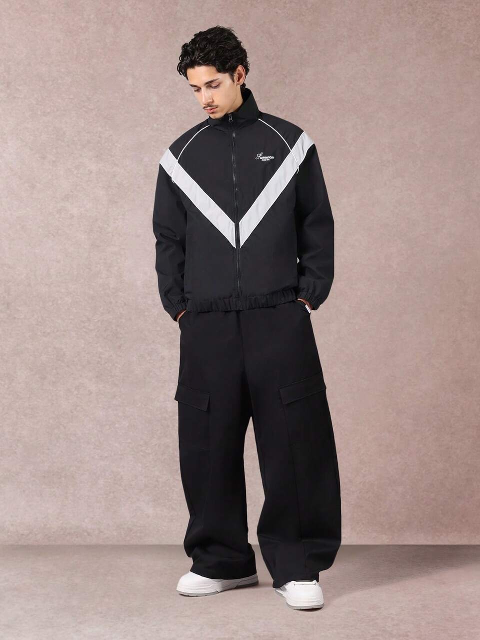 Full Zip Track Jacket With Contrast V Stripe Design