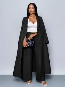 SOLERSUN Winter Clothes For Women Ankle Length Longline Double Breasted Blazer With Trousers Suit - Black - View 1