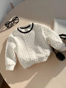 SHEIN 男女通用婴儿/幼儿休闲白色圆领长袖运动衫，适合幼儿园、秋冬季 - 彩色 - 查看 6